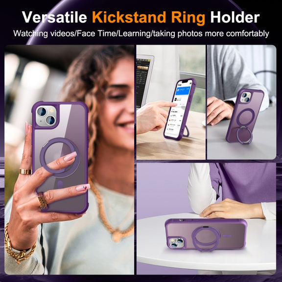 For iPhone 15 Plus MagSafe Magnetic Rotating Holder Phone Case(Purple)