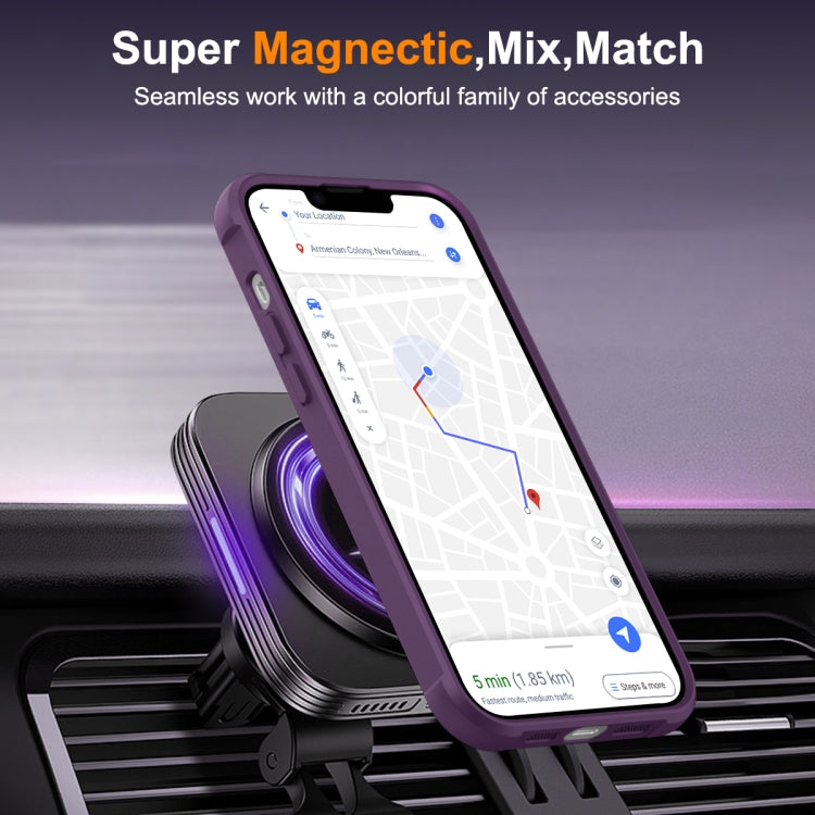 For iPhone 15 Plus MagSafe Magnetic Rotating Holder Phone Case(Purple)