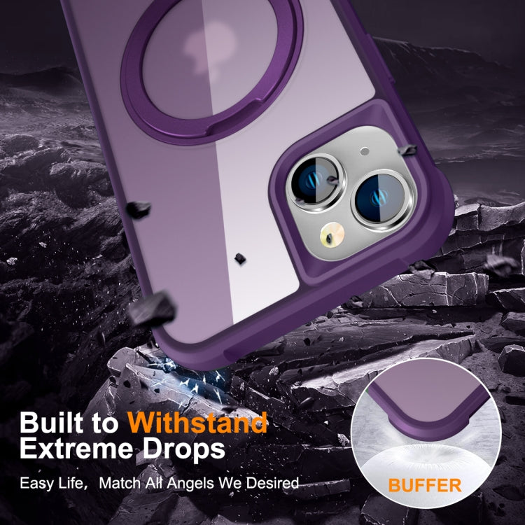 For iPhone 15 Plus MagSafe Magnetic Rotating Holder Phone Case(Purple)