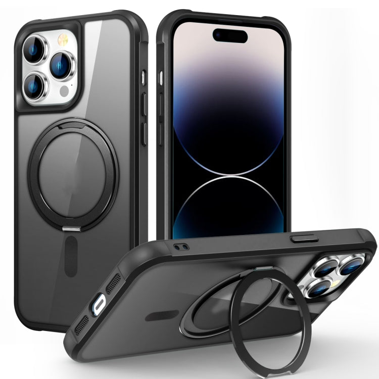 For iPhone 14 Pro MagSafe Magnetic Rotating Holder Phone Case(Black)