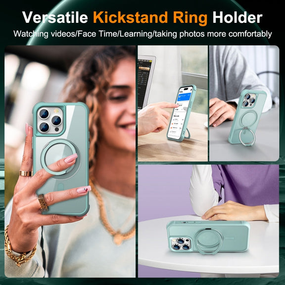 For iPhone 14 Pro MagSafe Magnetic Rotating Holder Phone Case(Lake Blue)