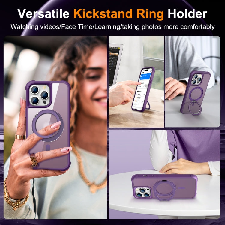 For iPhone 14 Pro MagSafe Magnetic Rotating Holder Phone Case(Purple)