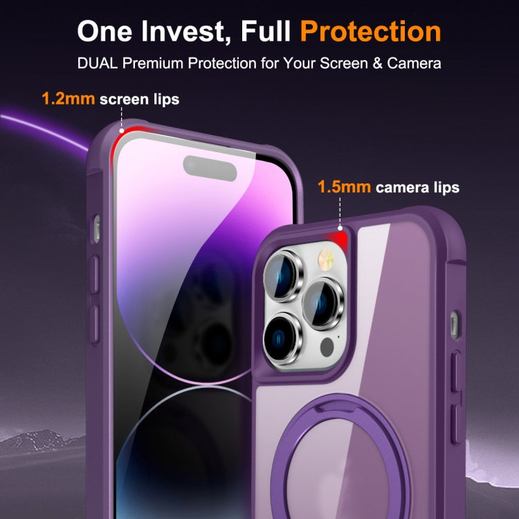 For iPhone 14 Pro MagSafe Magnetic Rotating Holder Phone Case(Purple)
