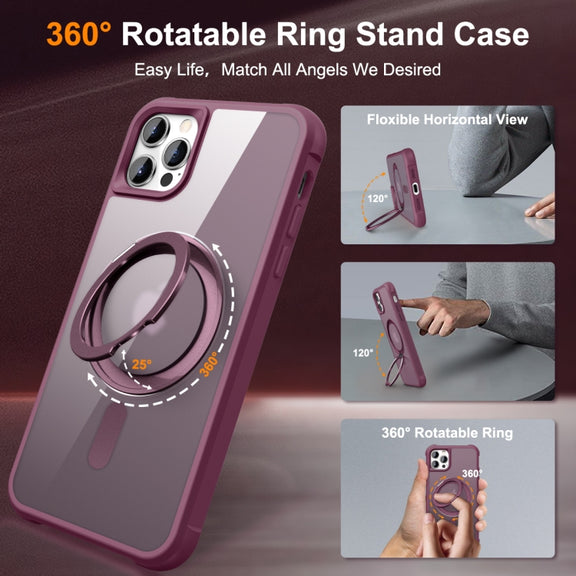 For iPhone 13 Pro Max / 12 Pro Max MagSafe Magnetic Rotating Holder Phone Case(Wine Red)