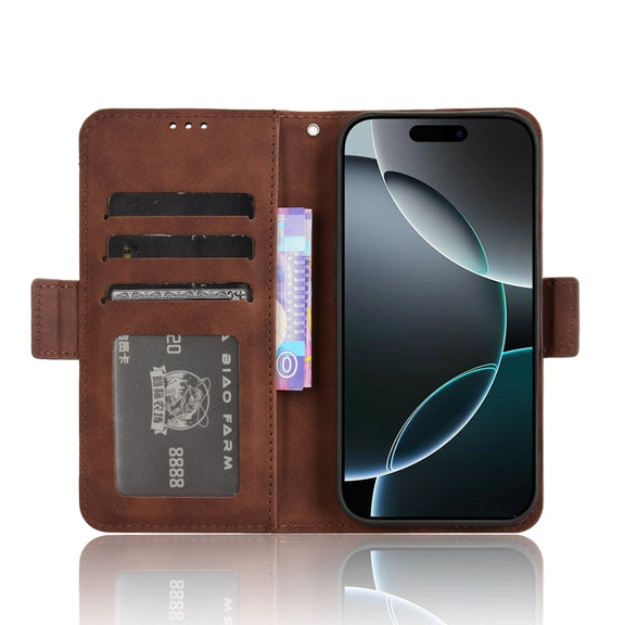 For iPhone 16 Pro Skin Feel Calf Texture Card Slots Leather Phone Case(Brown)