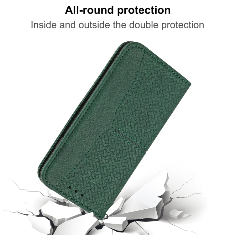 For iPhone 16 Pro Max Woven Texture Stitching Magnetic Leather Phone Case(Green)