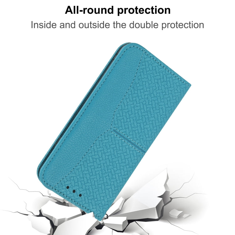 For iPhone 16 Pro Woven Texture Stitching Magnetic Leather Phone Case(Blue)