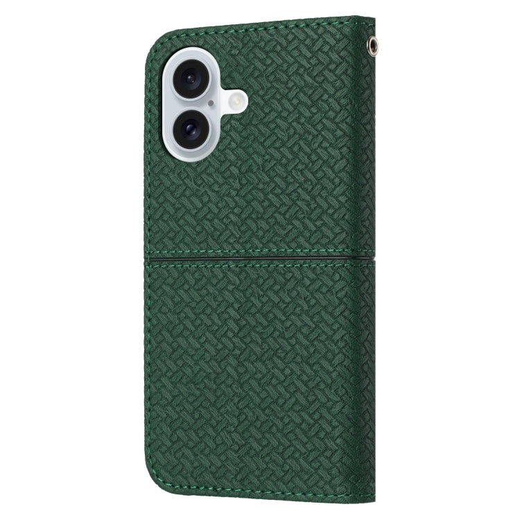 For iPhone 16 Woven Texture Stitching Magnetic Leather Phone Case(Green)