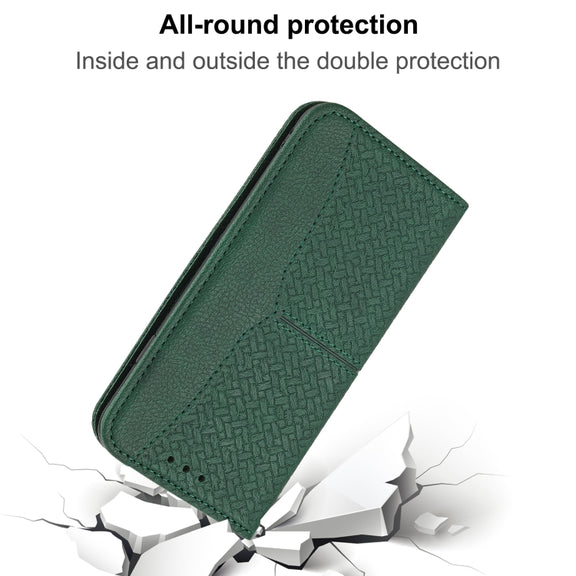 For iPhone 16 Woven Texture Stitching Magnetic Leather Phone Case(Green)