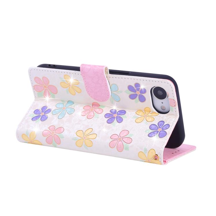 For iPhone 16e Bronzing Painting RFID Leather Case(Bloosoming Flower)