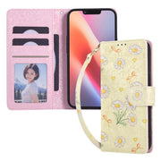 For iPhone 16e Bronzing Painting RFID Leather Case(Yellow Daisy)