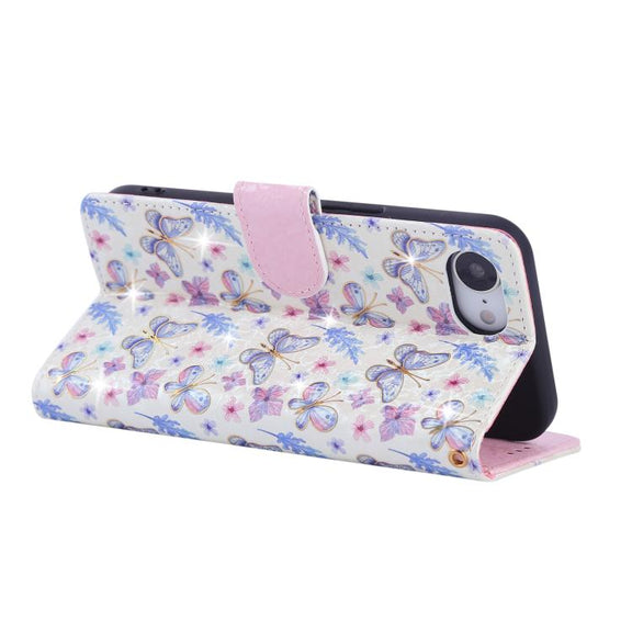 For iPhone 16e Bronzing Painting RFID Leather Case(Pansies)
