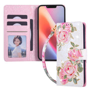 For iPhone 16e Bronzing Painting RFID Leather Case(Rose Flower)