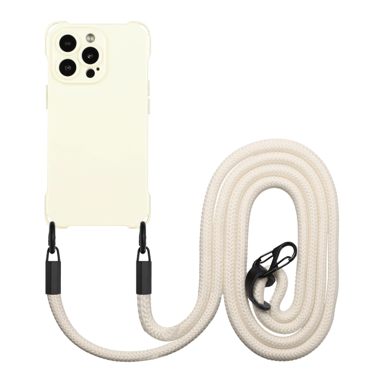 For iPhone 16 Pro Four-corner Shockproof TPU Phone Case with Lanyard(White)