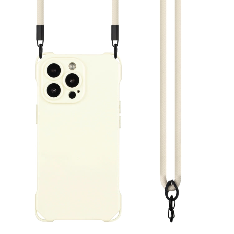 For iPhone 16 Pro Four-corner Shockproof TPU Phone Case with Lanyard(White)
