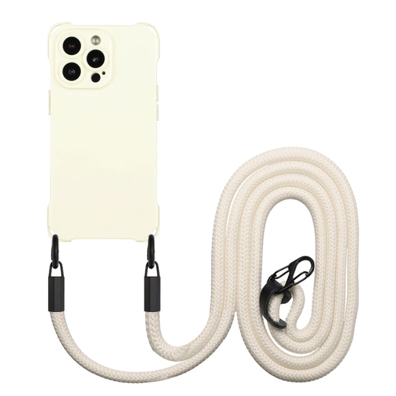 For iPhone 16 Pro Four-corner Shockproof TPU Phone Case with Lanyard(White)
