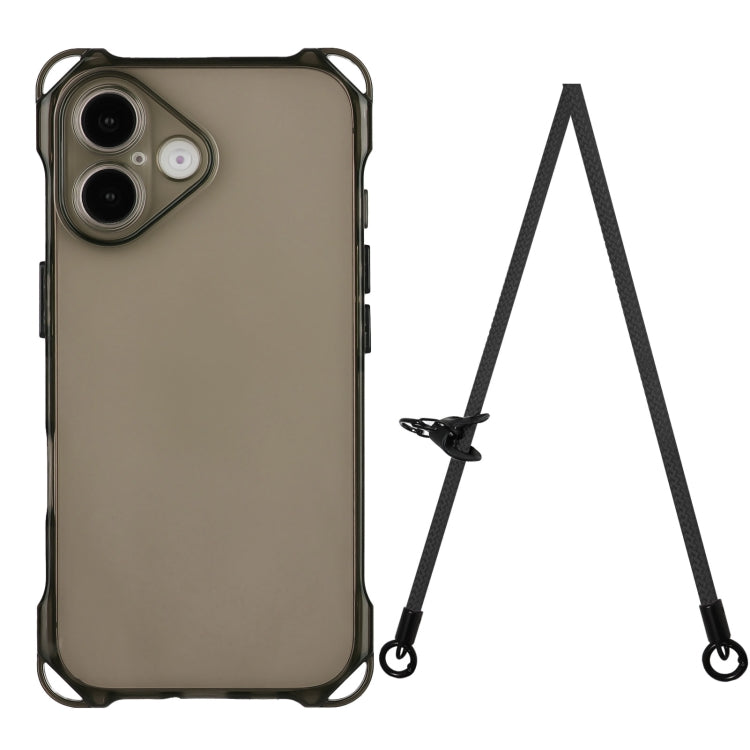 For iPhone 16 Four-corner Shockproof TPU Phone Case with Lanyard(Black)