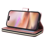 For iPhone 16 Plus 9 Card Slots Zipper Wallet Bag Leather Phone Case(Rose Gold)