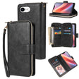 For iPhone 16e 9 Card Slots Zipper Wallet Bag Leather Phone Case(Black) - iPhone 16e Cases by PMC TechLife | Online Shopping South Africa | PMC TechLife | Buy Now Pay Later Mobicred
