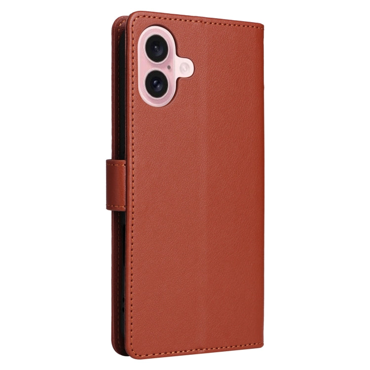 For iPhone 16 Plus Multifunctional Horizontal Flip Leather Phone Case with Three Card Slots(Brown)