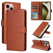 For iPhone 16 Pro Max Multifunctional Horizontal Flip Leather Phone Case with Three Card Slots(Brown)
