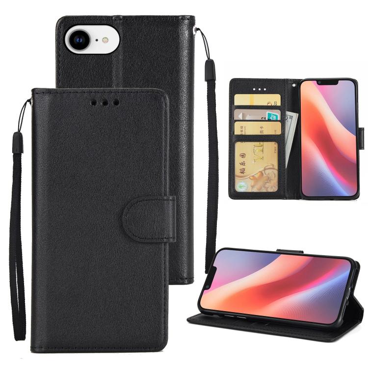 For iPhone 16e Multifunctional Horizontal Flip Leather Phone Case with Three Card Slots(Black)