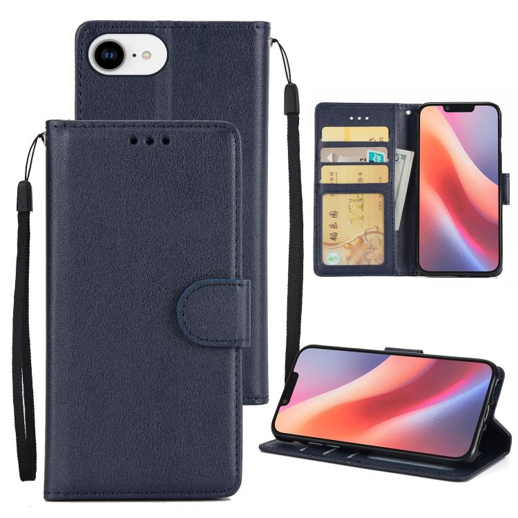 For iPhone 16e Multifunctional Horizontal Flip Leather Phone Case with Three Card Slots(Blue)