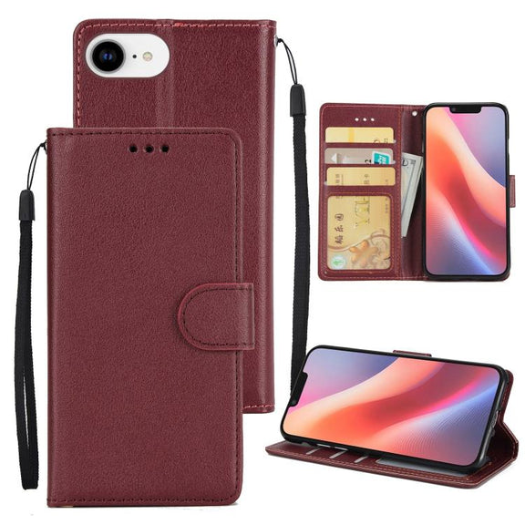 For iPhone 16e Multifunctional Horizontal Flip Leather Phone Case with Three Card Slots(Wine Red)