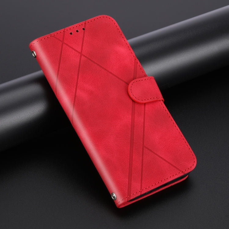 For iPhone 16e Embossed Line Leather Phone Case with Lanyard(Red)