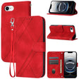 For iPhone 16e Embossed Line Leather Phone Case with Lanyard(Red) - iPhone 16e Cases by PMC TechLife | Online Shopping South Africa | PMC TechLife | Buy Now Pay Later Mobicred
