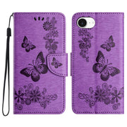 For iPhone 16e Butterfly Embossed Flip Leather Phone Case(Purple)