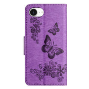 For iPhone 16e Butterfly Embossed Flip Leather Phone Case(Purple)