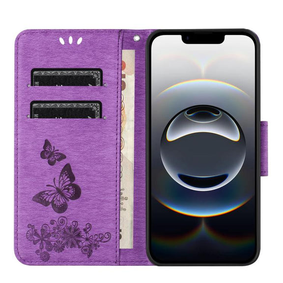 For iPhone 16e Butterfly Embossed Flip Leather Phone Case(Purple)