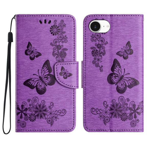 For iPhone 16e Butterfly Embossed Flip Leather Phone Case(Purple)
