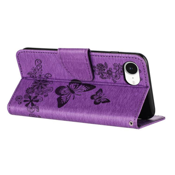 For iPhone 16e Butterfly Embossed Flip Leather Phone Case(Purple)