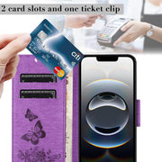 For iPhone 16e Butterfly Embossed Flip Leather Phone Case(Purple)