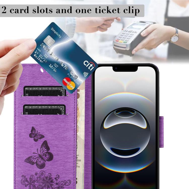 For iPhone 16e Butterfly Embossed Flip Leather Phone Case(Purple)