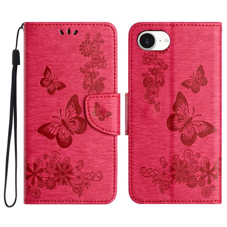 For iPhone 16e Butterfly Embossed Flip Leather Phone Case(Red)