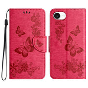 For iPhone 16e Butterfly Embossed Flip Leather Phone Case(Red)