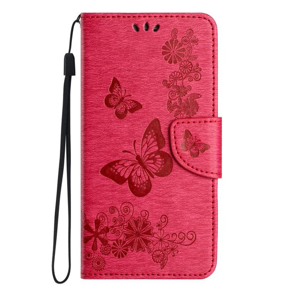 For iPhone 16e Butterfly Embossed Flip Leather Phone Case(Red)