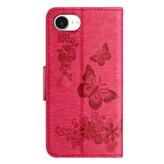 For iPhone 16e Butterfly Embossed Flip Leather Phone Case(Red)