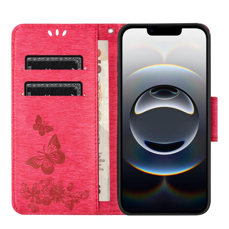 For iPhone 16e Butterfly Embossed Flip Leather Phone Case(Red)