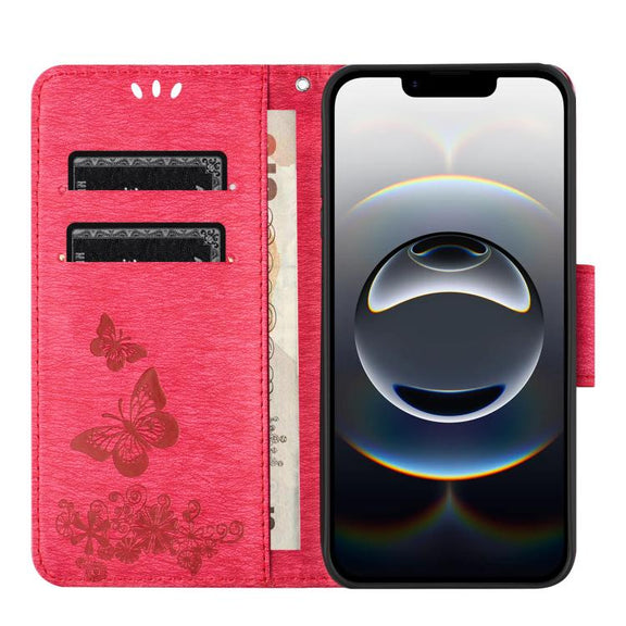 For iPhone 16e Butterfly Embossed Flip Leather Phone Case(Red)