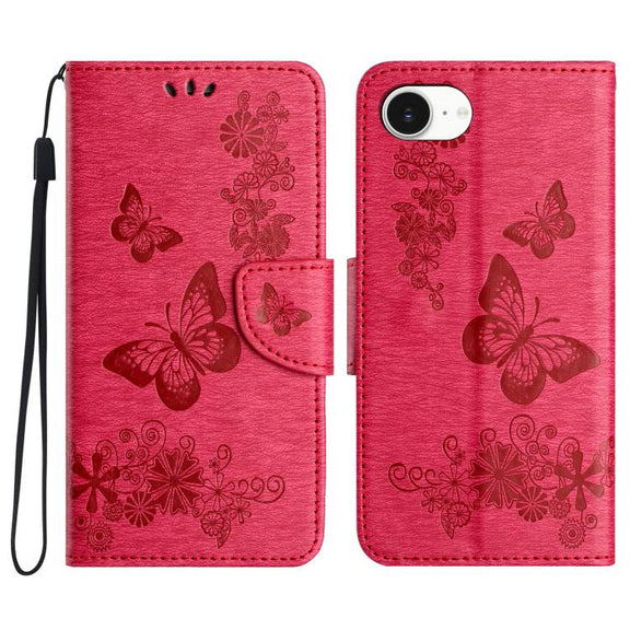 For iPhone 16e Butterfly Embossed Flip Leather Phone Case(Red)