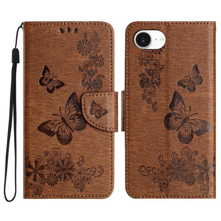 For iPhone 16e Butterfly Embossed Flip Leather Phone Case(Brown)