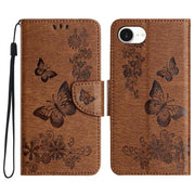 For iPhone 16e Butterfly Embossed Flip Leather Phone Case(Brown)