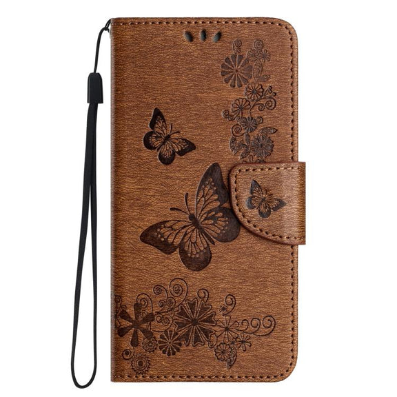 For iPhone 16e Butterfly Embossed Flip Leather Phone Case(Brown)