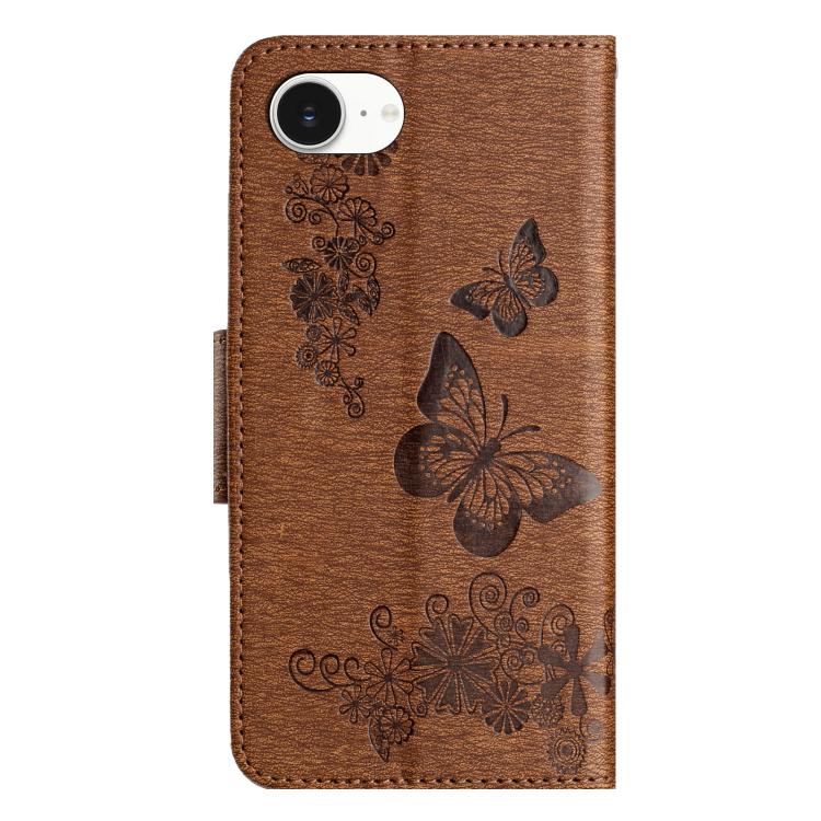 For iPhone 16e Butterfly Embossed Flip Leather Phone Case(Brown)