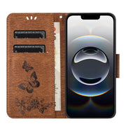 For iPhone 16e Butterfly Embossed Flip Leather Phone Case(Brown)