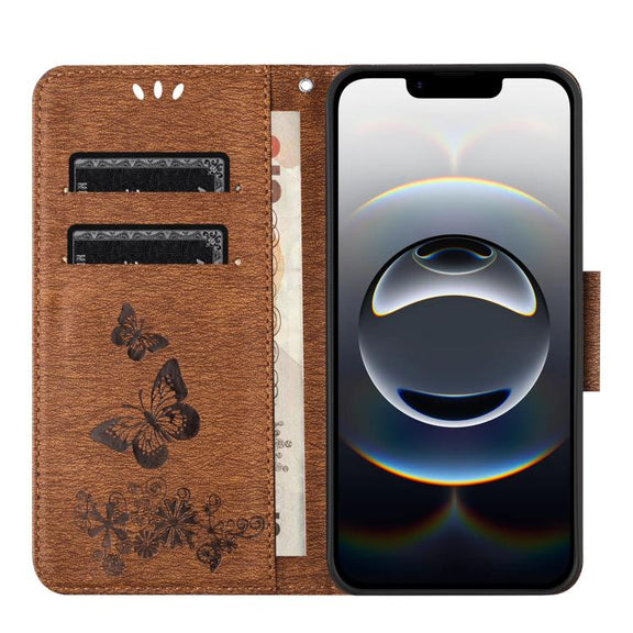 For iPhone 16e Butterfly Embossed Flip Leather Phone Case(Brown)